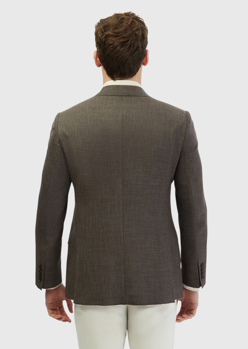 Kahverengi Desenli Regular Fit İpek Karışımlı Ceket - 7