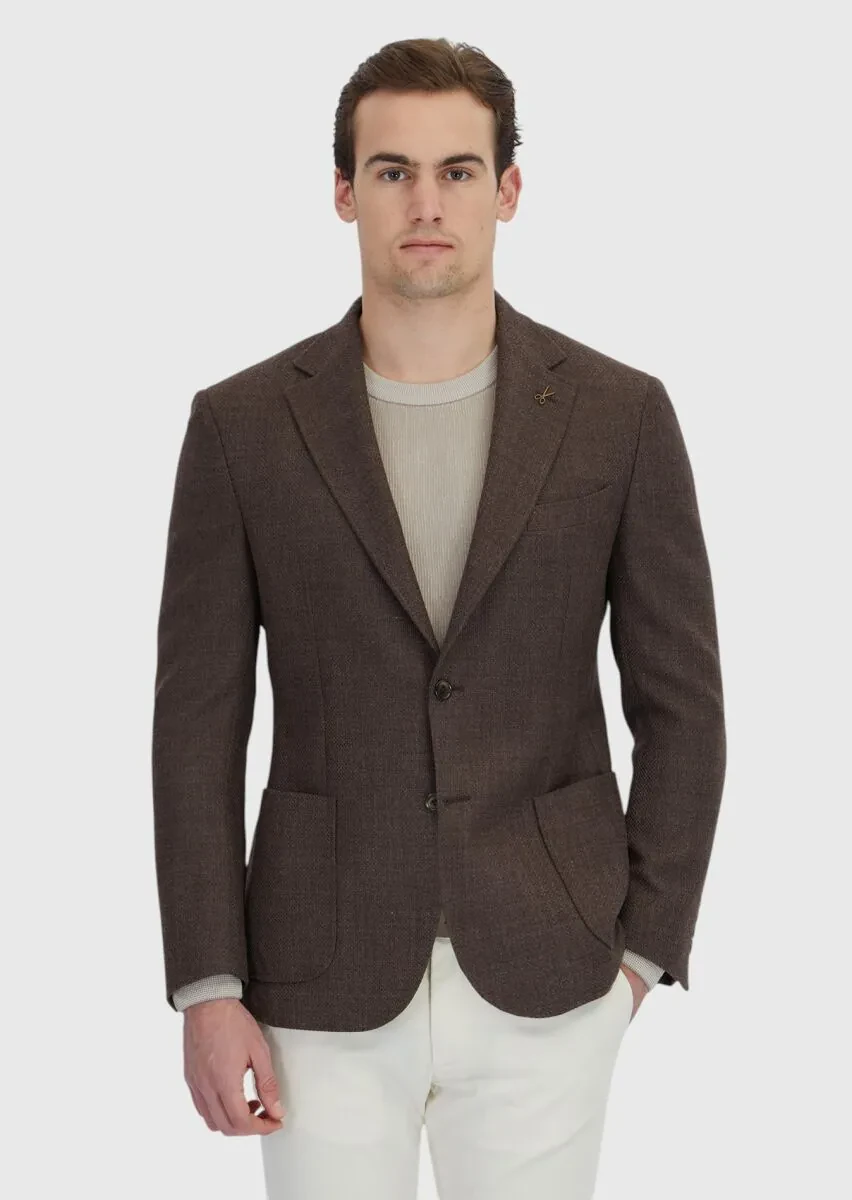 Kahverengi Desenli Zeroweight Slim Fit %100 Yün Ceket - 1
