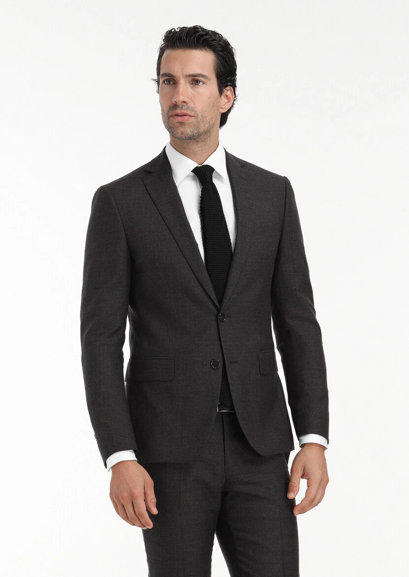 Kahverengi Desenli Zeroweight Slim Fit Yün Karışımlı Takım Elbise - 2