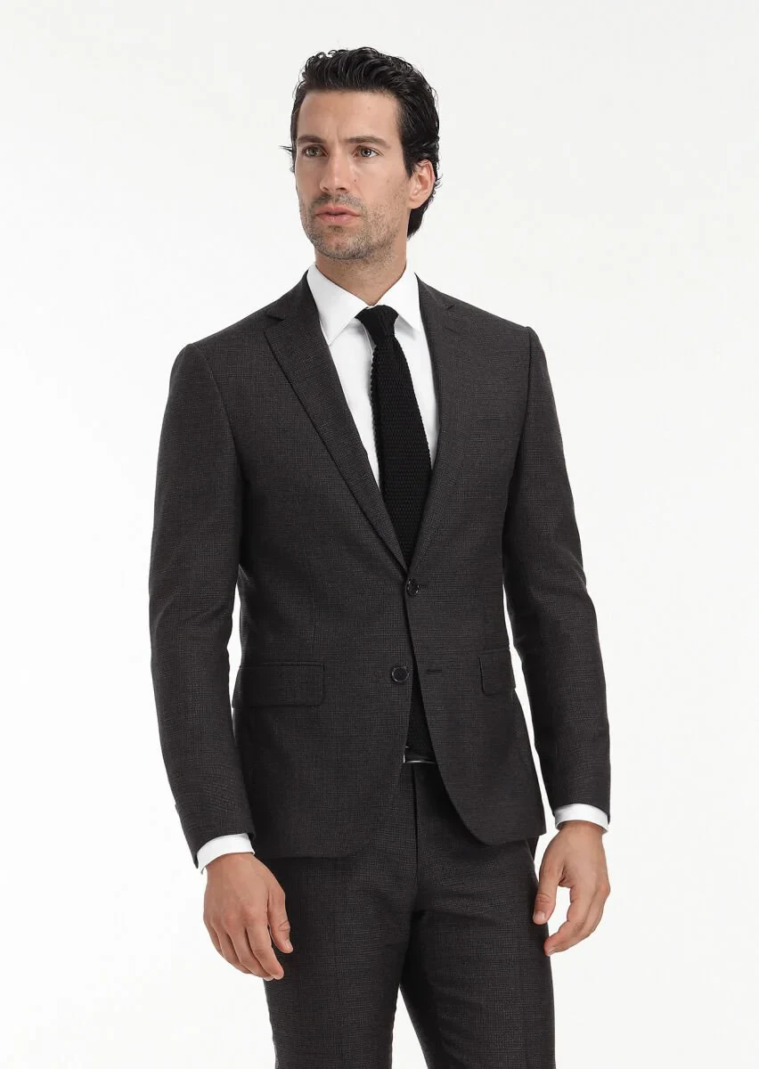 Kahverengi Desenli Zeroweight Slim Fit Yün Karışımlı Takım Elbise - 2