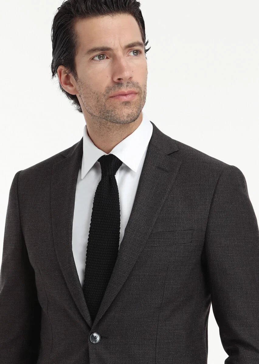 Kahverengi Desenli Zeroweight Slim Fit Yün Karışımlı Takım Elbise - 3