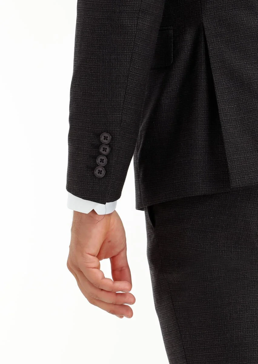 Kahverengi Desenli Zeroweight Slim Fit Yün Karışımlı Takım Elbise - 4