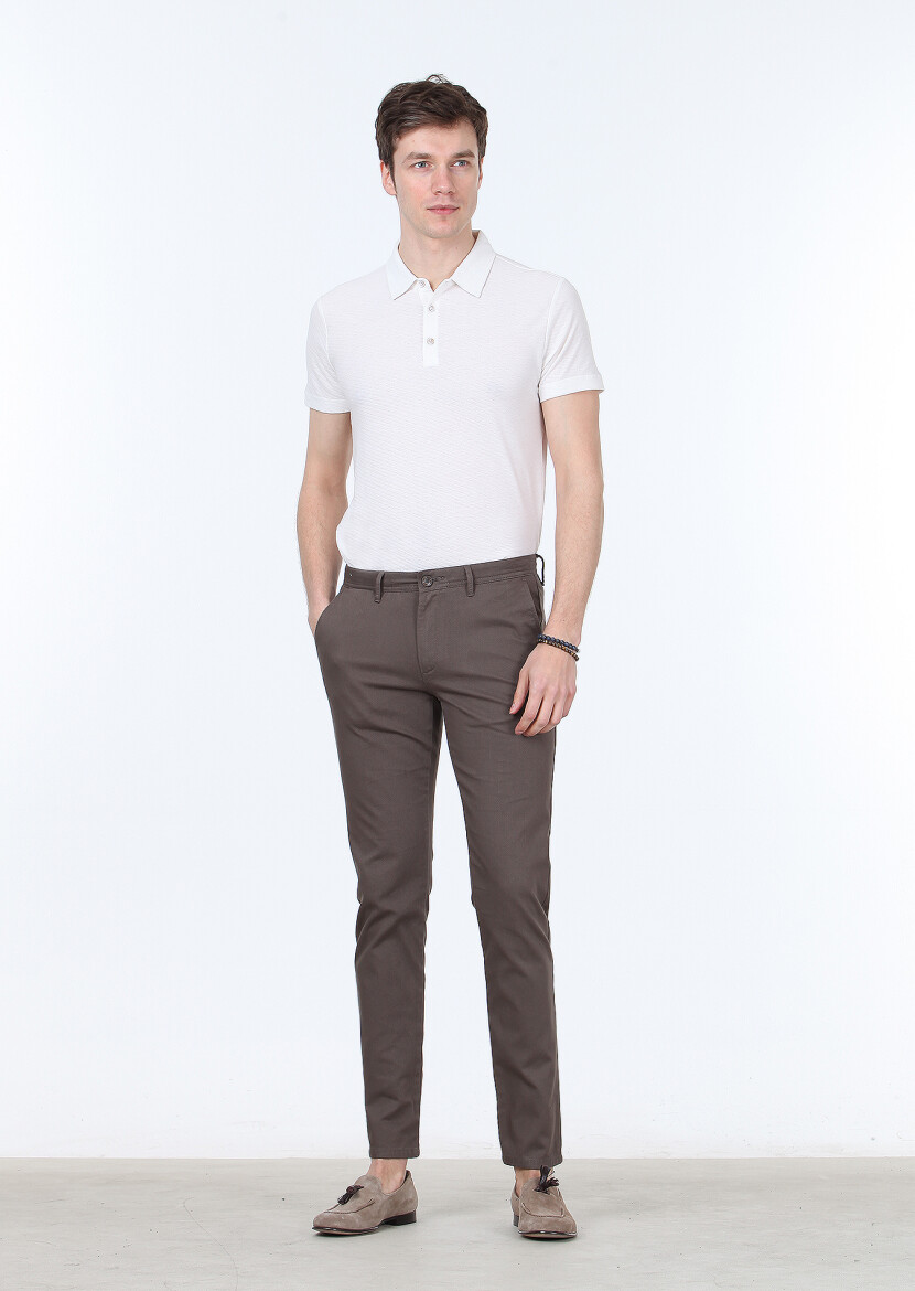 Kahverengi Dokuma Regular Fit Casual Pamuk Karışımlı Pantolon 