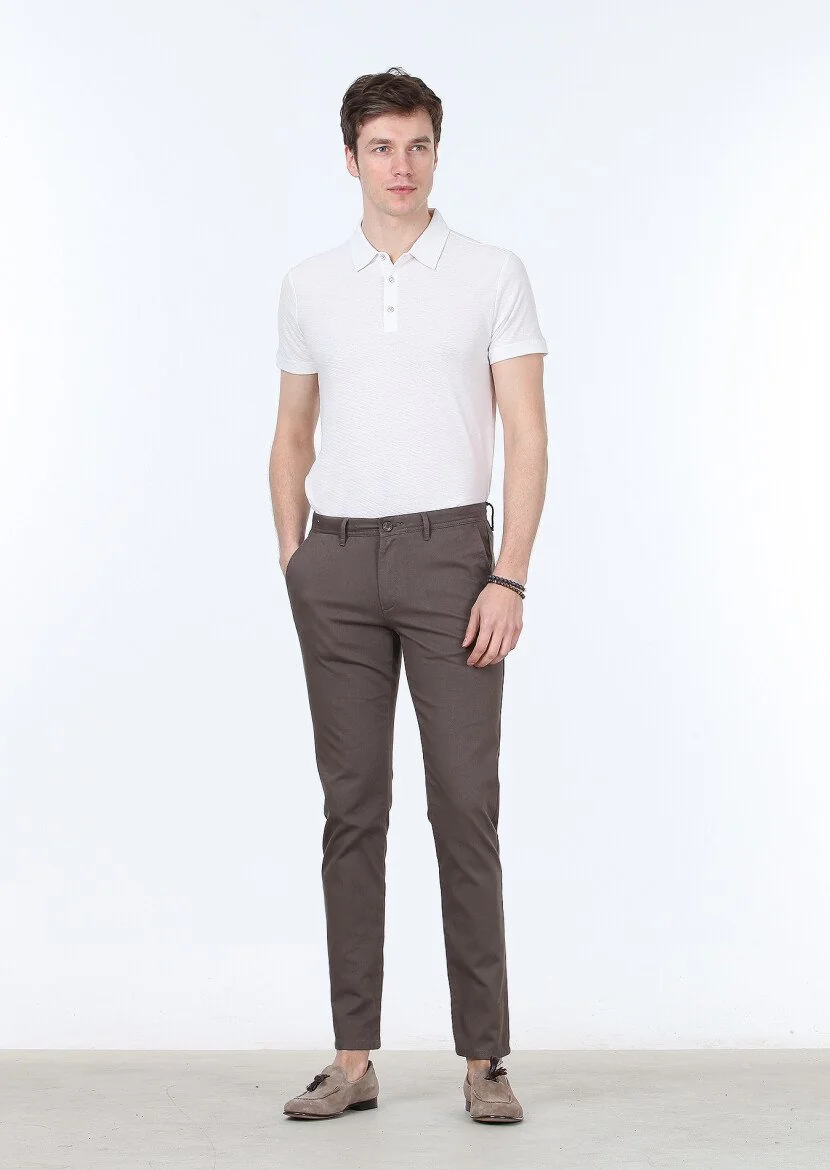 Kahverengi Dokuma Regular Fit Casual Pamuk Karışımlı Pantolon - 1