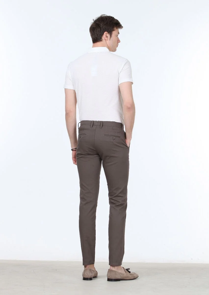 Kahverengi Dokuma Regular Fit Casual Pamuk Karışımlı Pantolon - 4