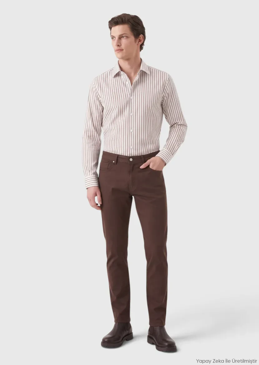 Kahverengi Dokuma Regular Fit Casual Yün Karışımlı Pantolon 