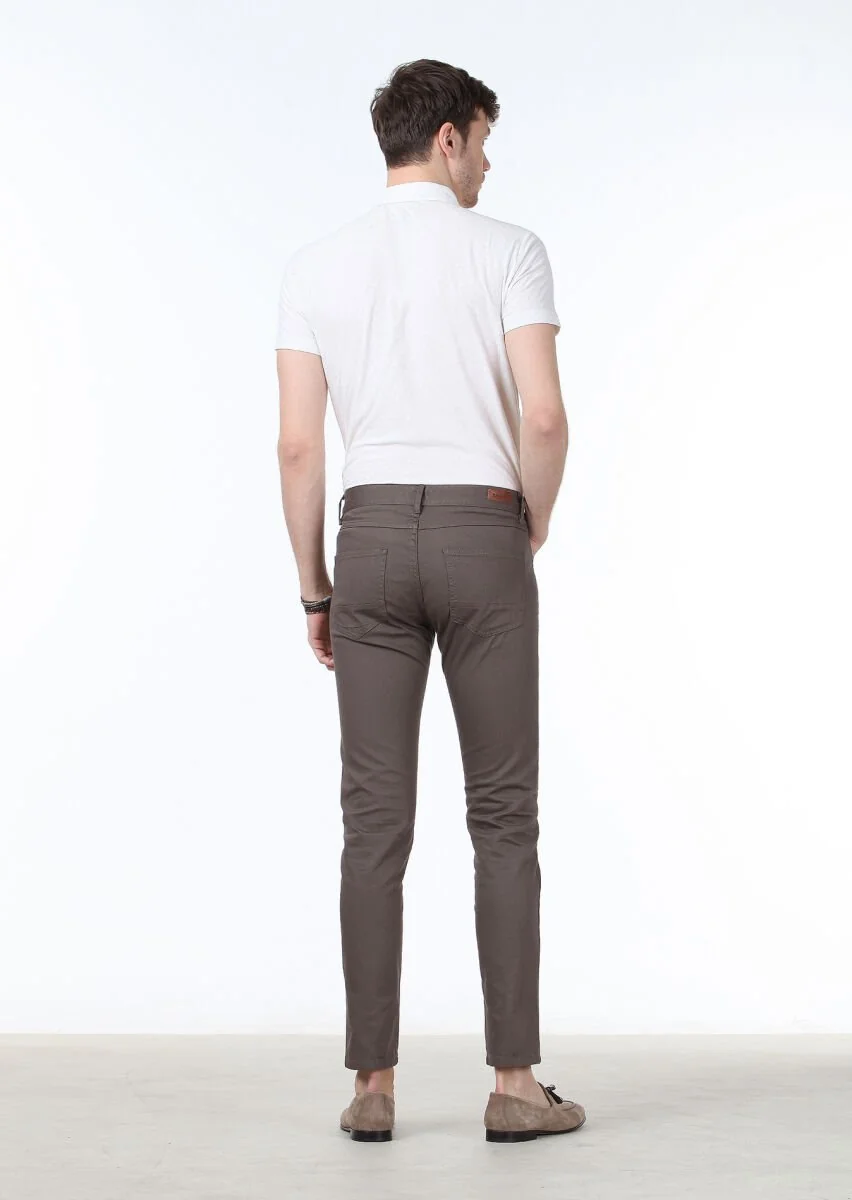 Kahverengi Dokuma Slim Fit Casual Pamuk Karışımlı Pantolon - 4