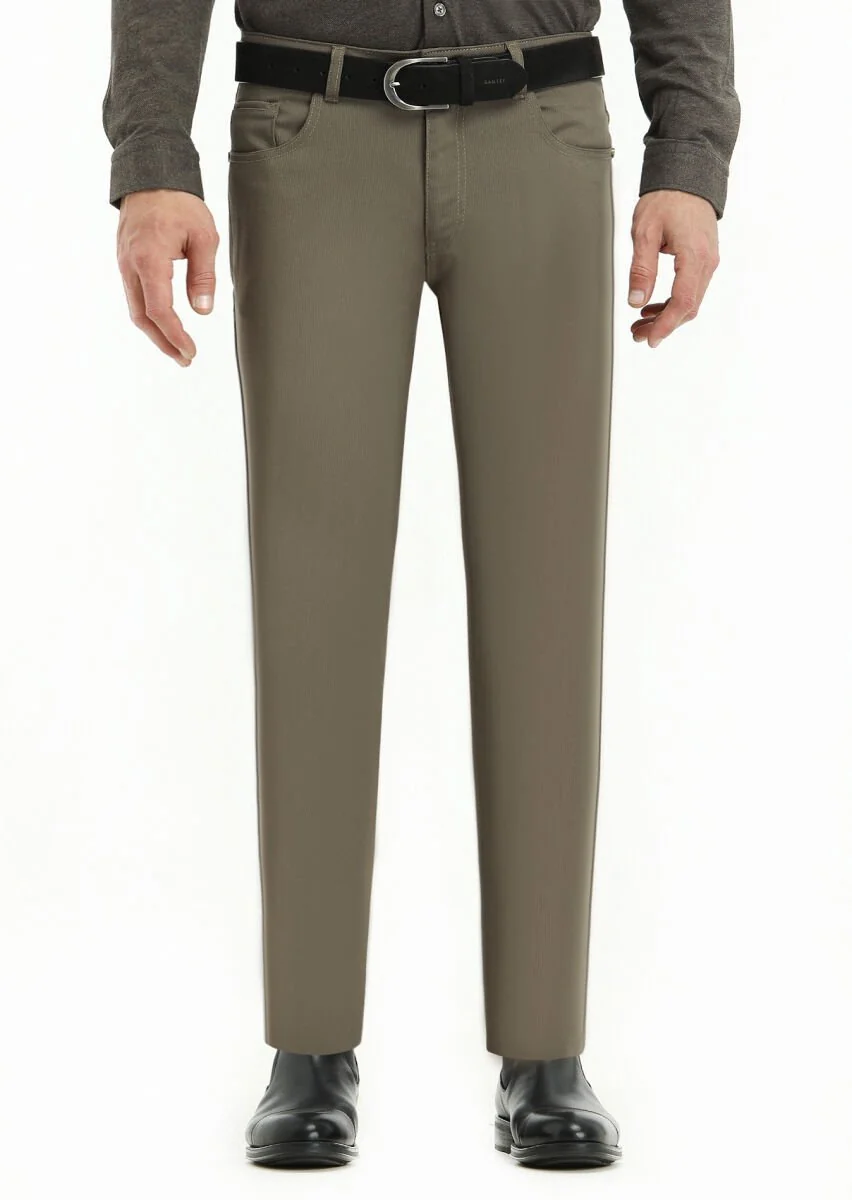 Kahverengi Dokuma Slim Fit Casual Pantolon - 2