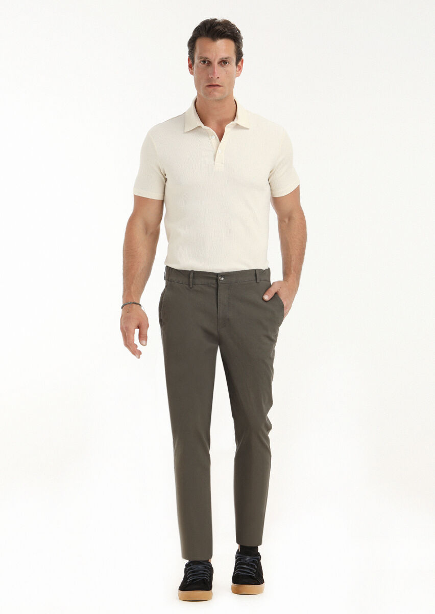 Kahverengi Düz Dokuma Jogging Fit Casual Pantolon - 1