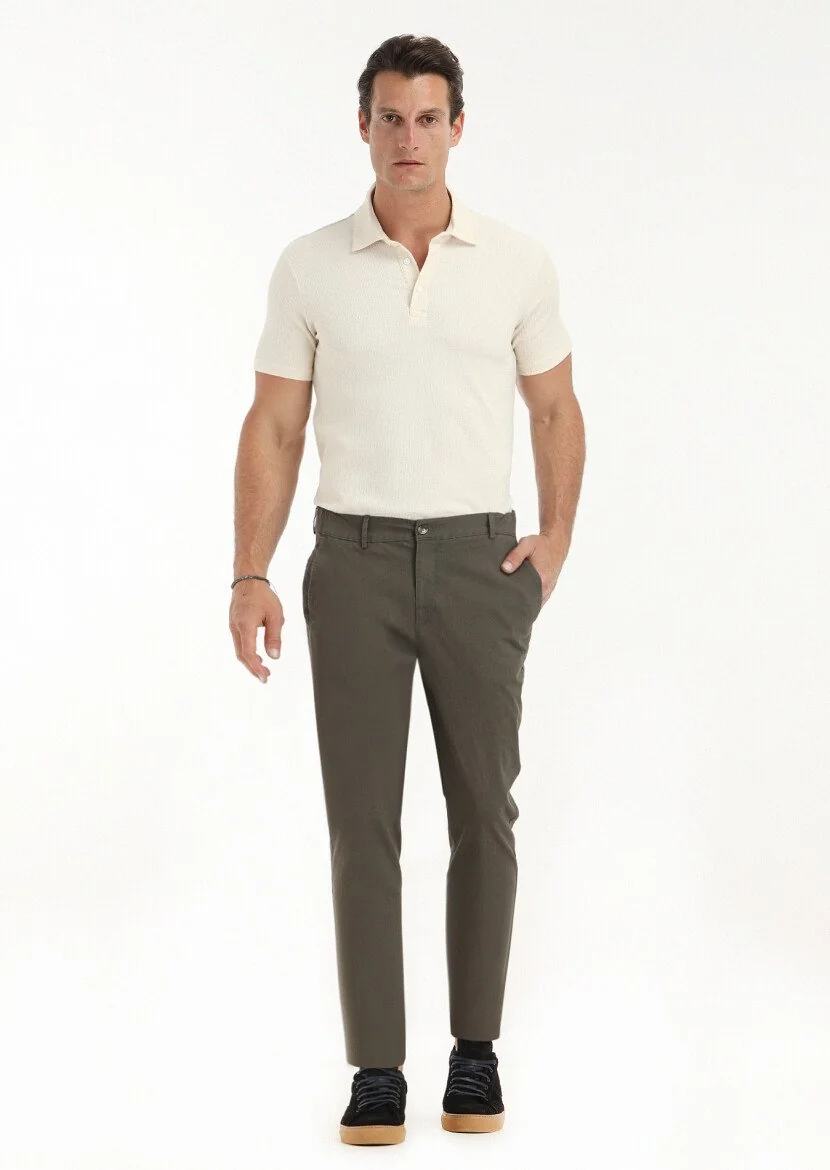 Kahverengi Düz Dokuma Jogging Fit Casual Pantolon - 1