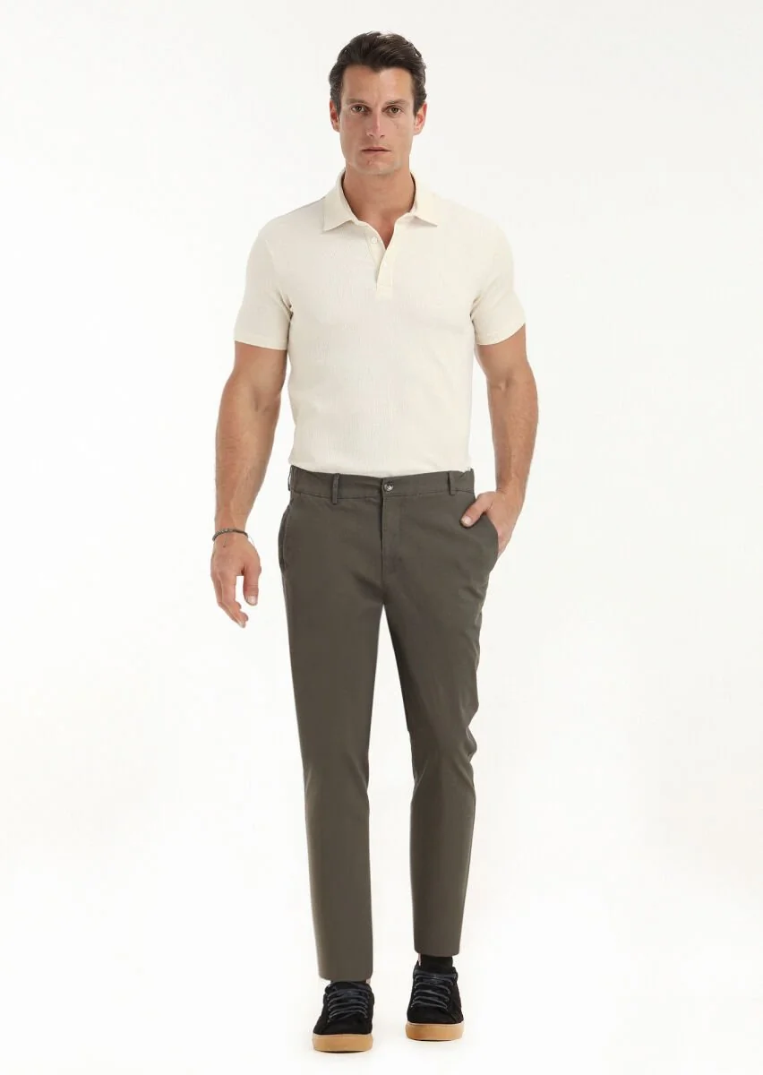Kahverengi Düz Dokuma Jogging Fit Casual Pantolon - 1