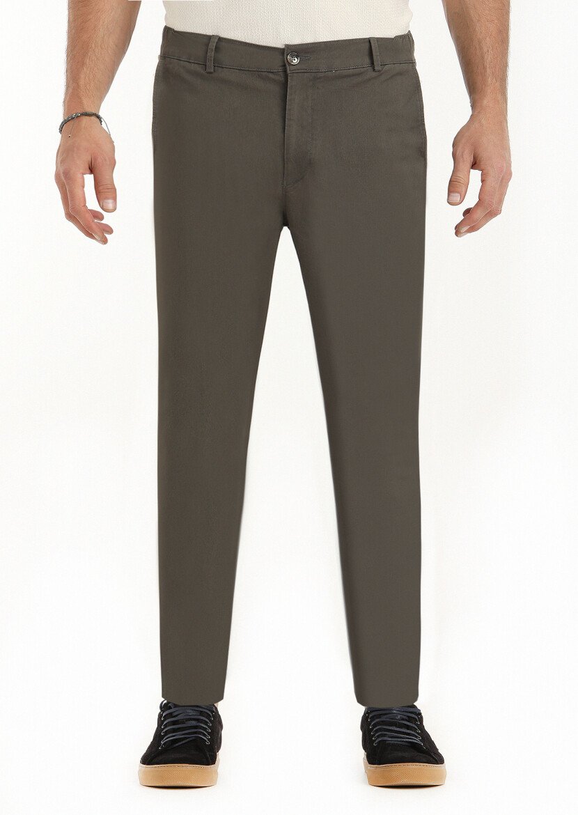 Kahverengi Düz Dokuma Jogging Fit Casual Pantolon 