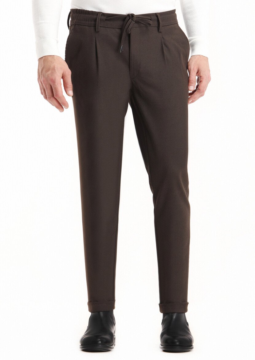 Kahverengi Düz Dokuma Jogging Fit Casual Pantolon 