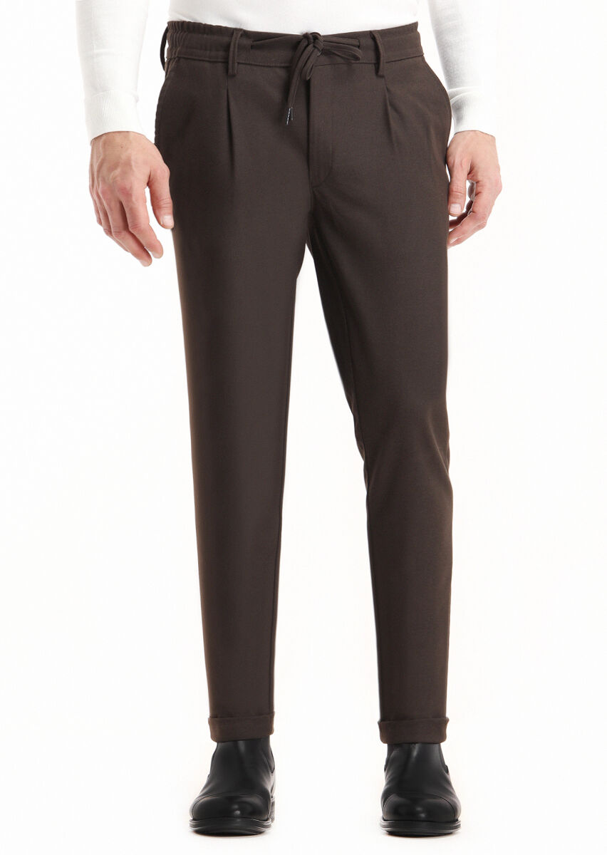 Kahverengi Düz Dokuma Jogging Fit Casual Pantolon - 2