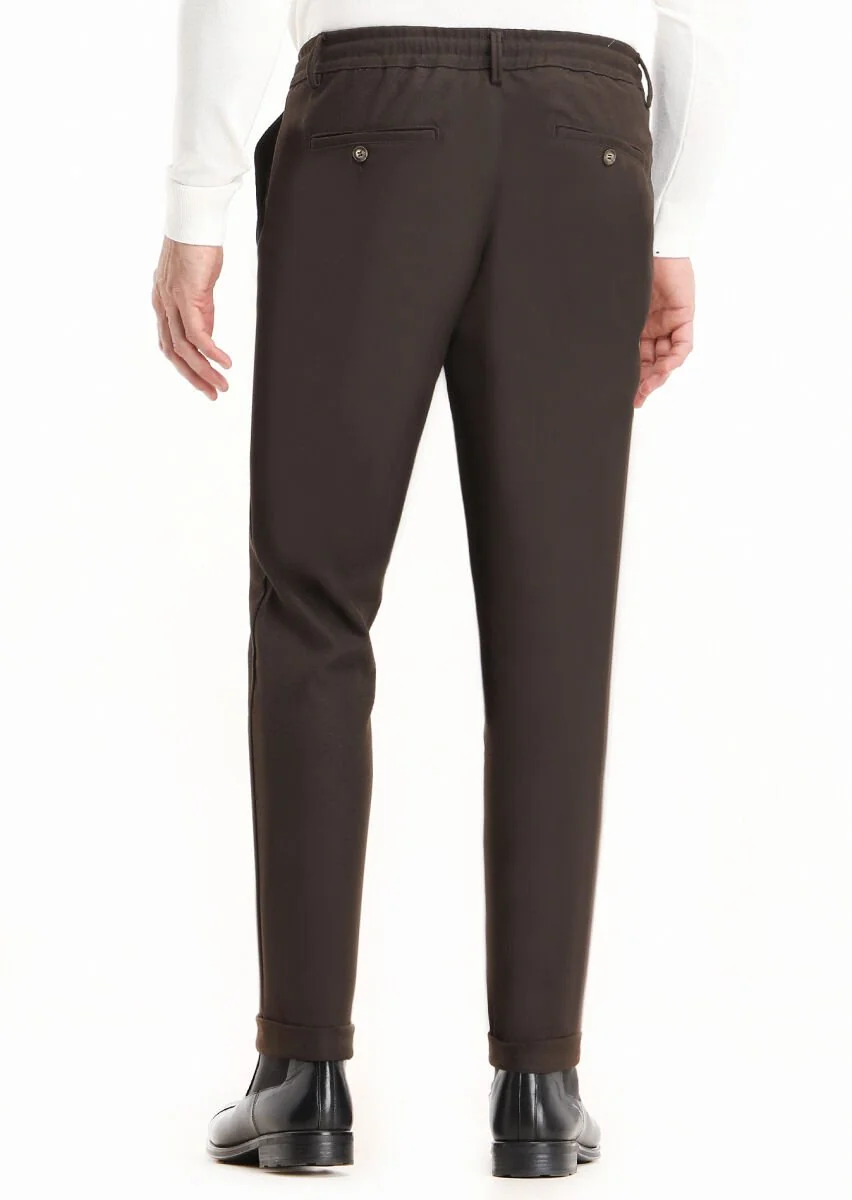 Kahverengi Düz Dokuma Jogging Fit Casual Pantolon - 4