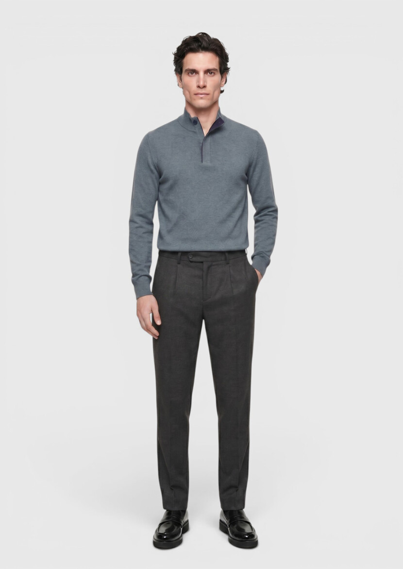 Kahverengi Düz Dokuma Modern Fit Casual Pantolon - 1
