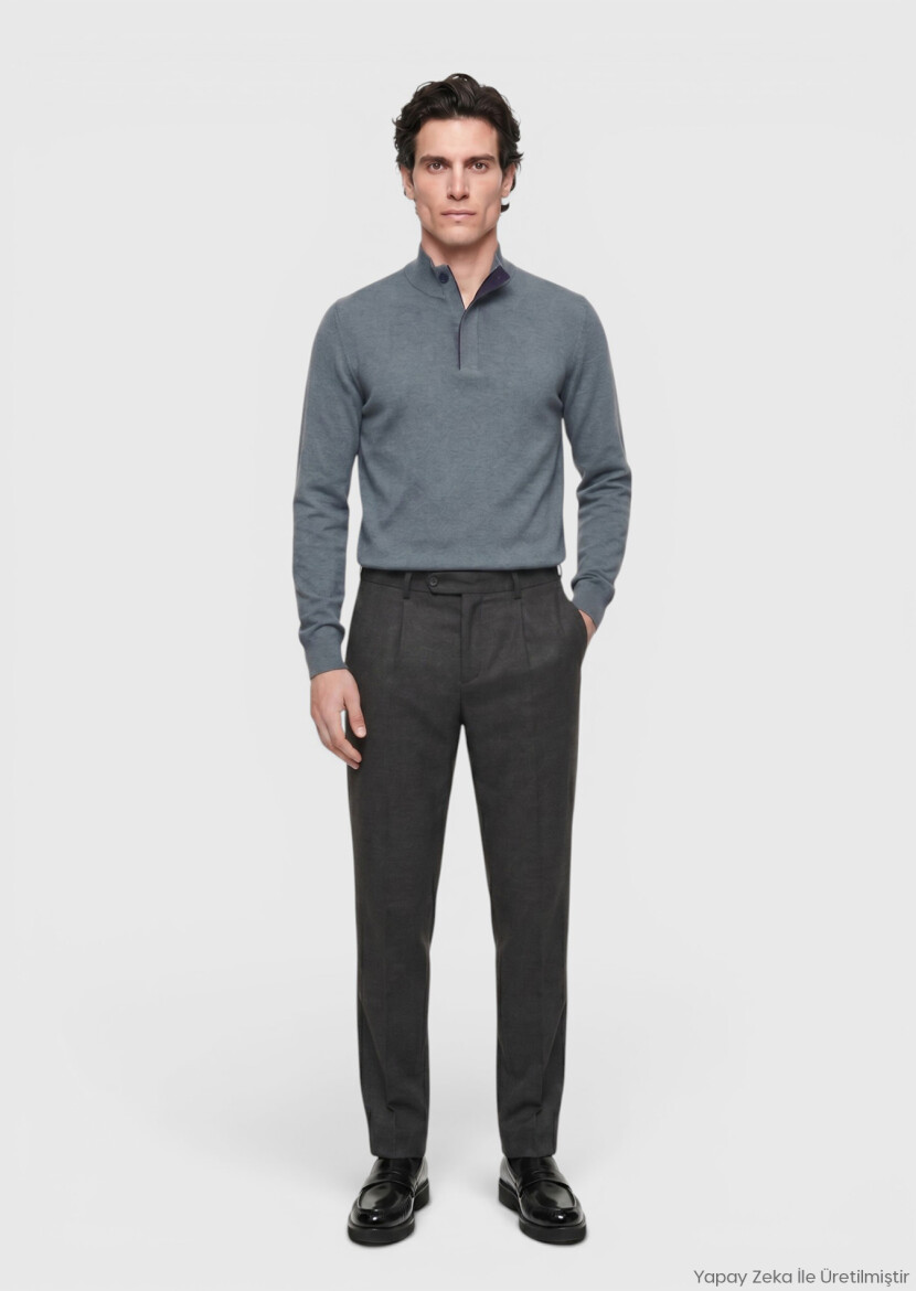 Kahverengi Düz Dokuma Modern Fit Casual Pantolon 