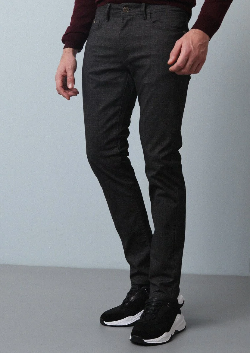 Kahverengi Düz Dokuma Slim Fit Casual Pamuk Karışımlı Pantolon - 2