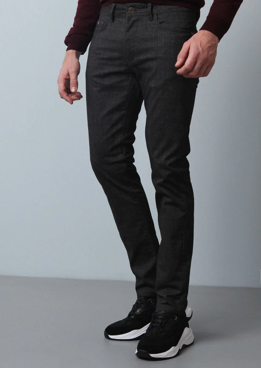 Kahverengi Düz Dokuma Slim Fit Casual Pamuk Karışımlı Pantolon - 2