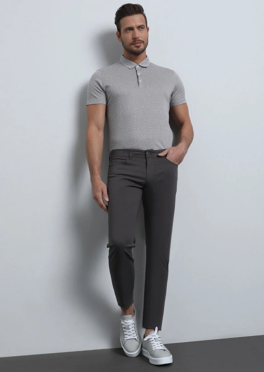 Kahverengi Düz Dokuma Slim Fit Casual Pamuk Karışımlı Pantolon - 2