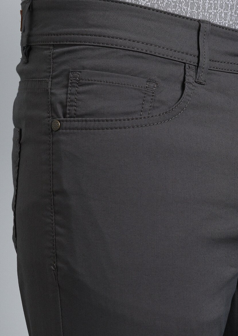 Kahverengi Düz Dokuma Slim Fit Casual Pamuk Karışımlı Pantolon - 3