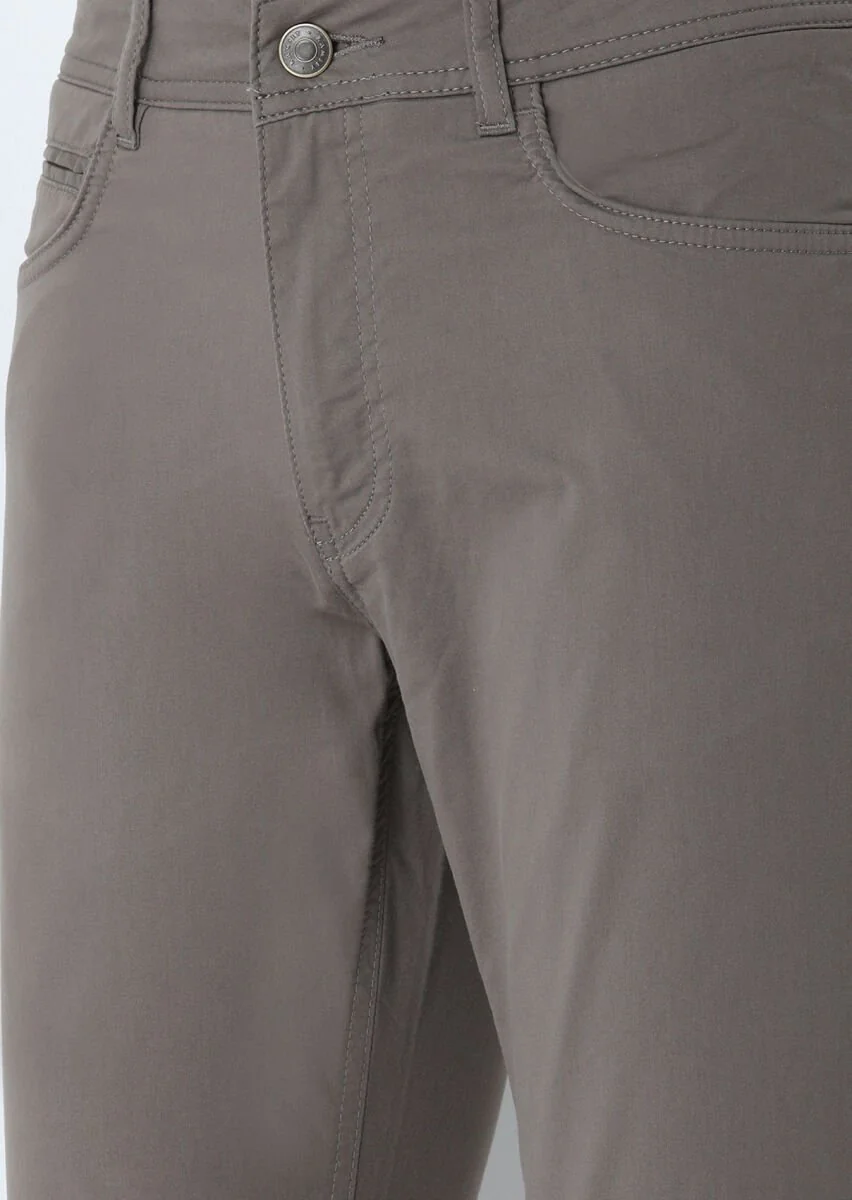 Kahverengi Düz Dokuma Slim Fit Casual Pamuk Karışımlı Pantolon - 2