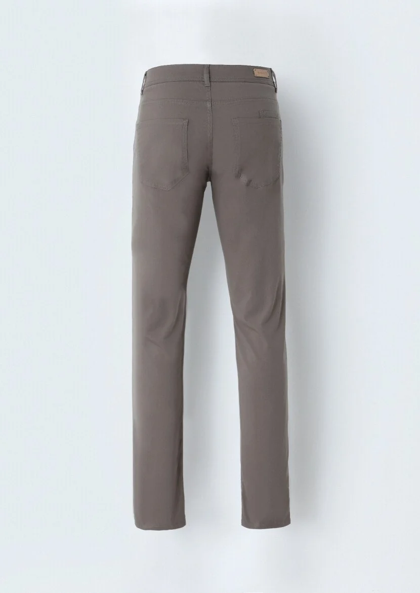 Kahverengi Düz Dokuma Slim Fit Casual Pamuk Karışımlı Pantolon - 4