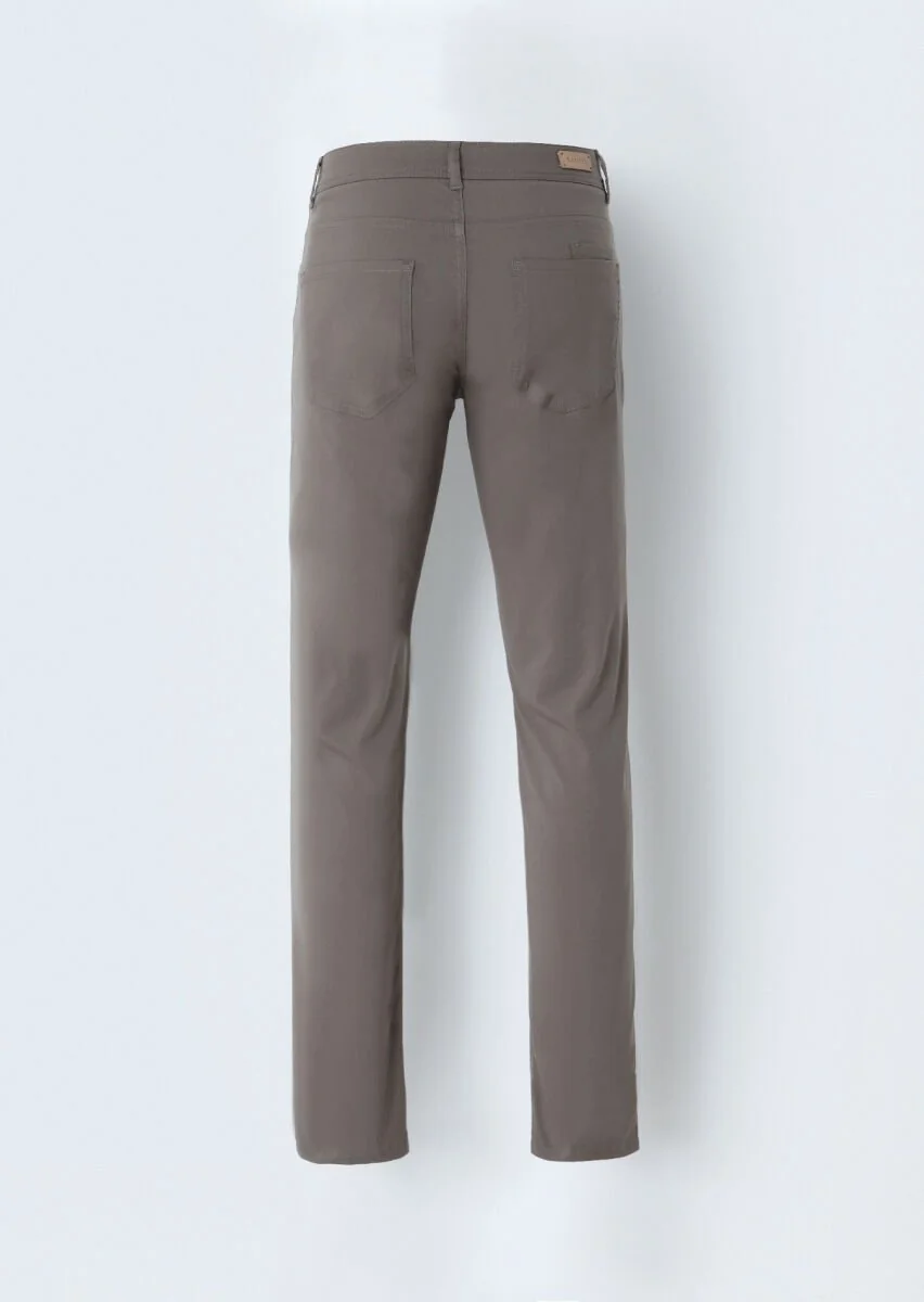 Kahverengi Düz Dokuma Slim Fit Casual Pamuk Karışımlı Pantolon - 4