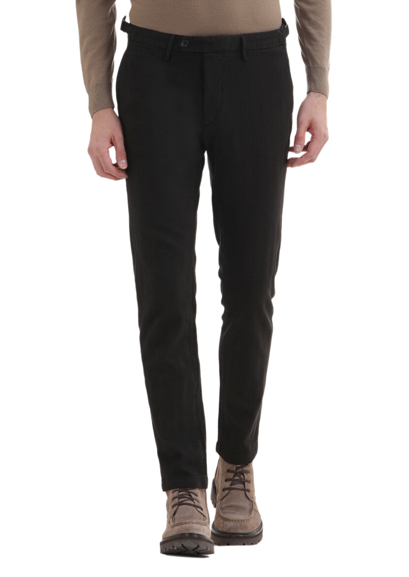 Kahverengi Düz Dokuma Slim Fit Casual Pamuk Karışımlı Pantolon - RAMSEY