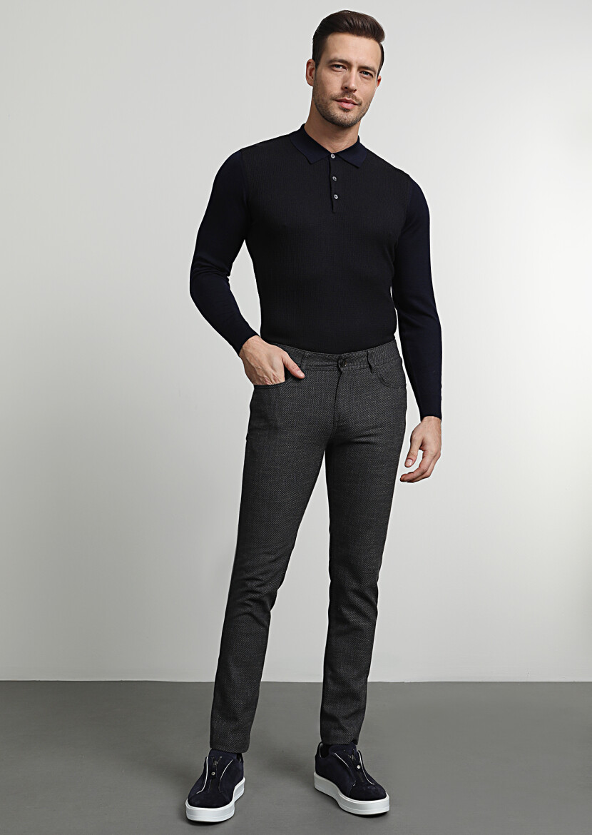 Kahverengi Düz Dokuma Slim Fit Casual Pantolon - 1