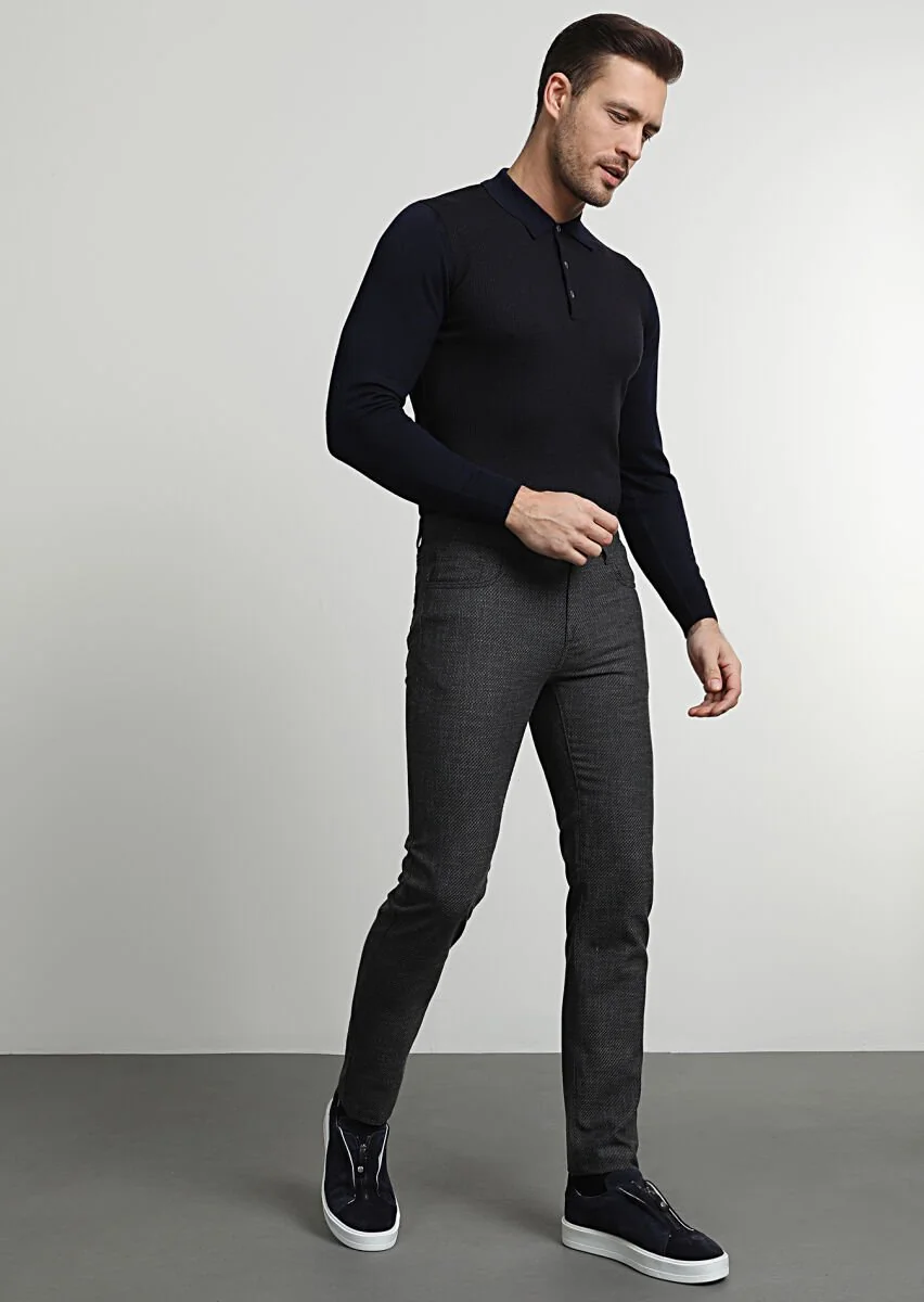 Kahverengi Düz Dokuma Slim Fit Casual Pantolon - 3