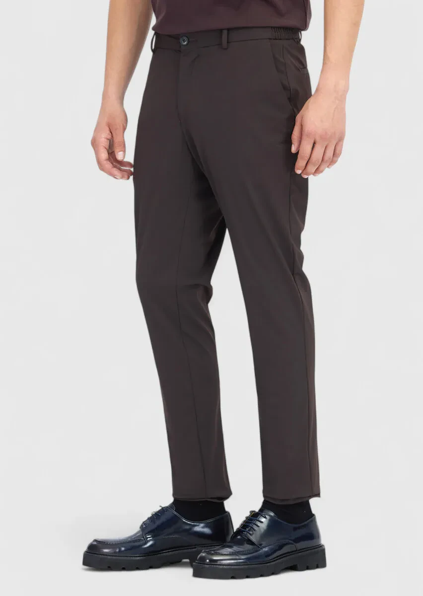 Kahverengi Düz Örme Jogging Fit Casual Pantolon - 3