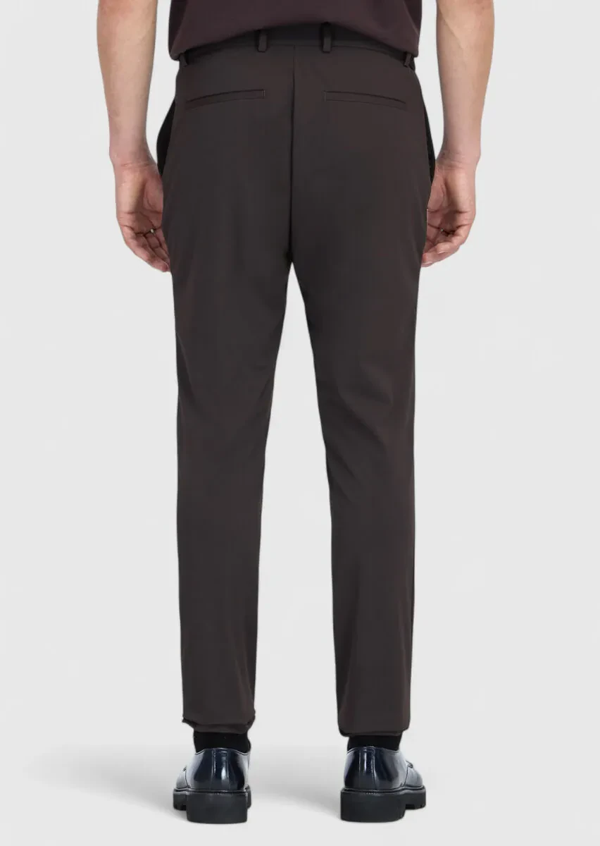 Kahverengi Düz Örme Jogging Fit Casual Pantolon - 5