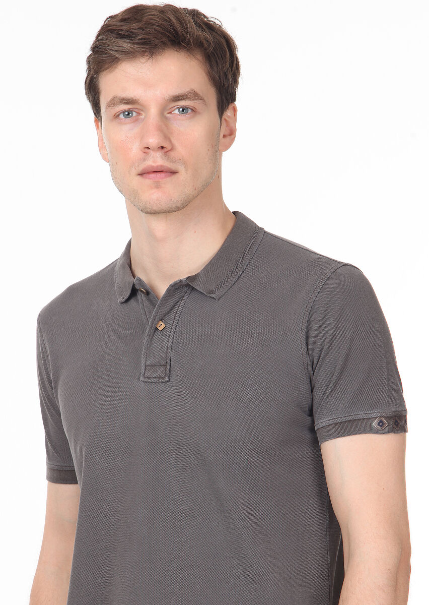 Kahverengi Düz Polo Yaka %100 Pamuk T-Shirt - 2