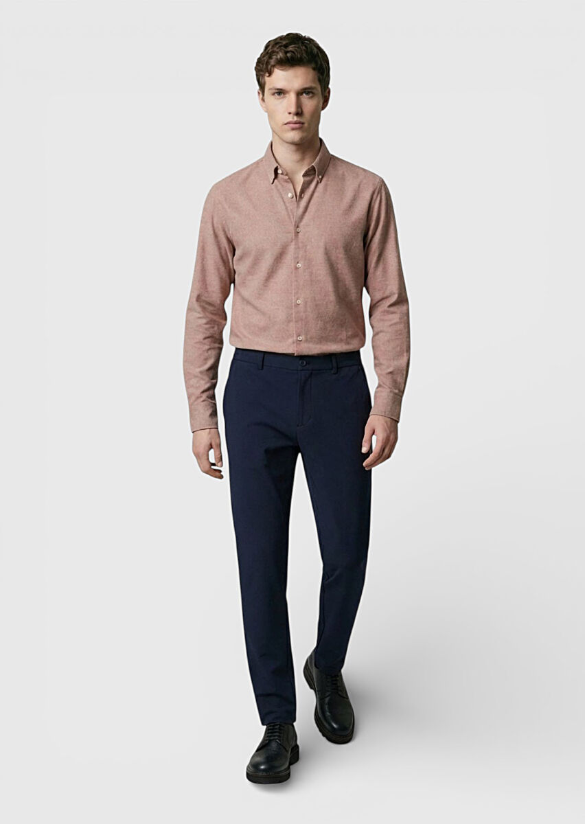 Kahverengi Düz Regular Fit Dokuma Casual %100 Pamuk Gömlek - 2