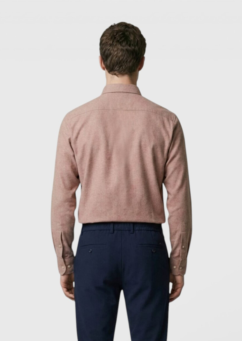 Kahverengi Düz Regular Fit Dokuma Casual %100 Pamuk Gömlek - 4