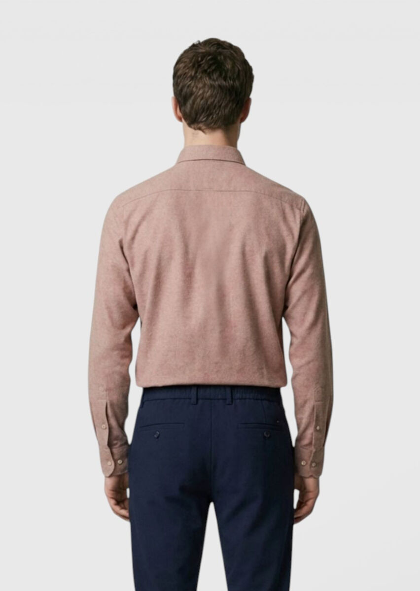 Kahverengi Düz Regular Fit Uzun Dokuma Casual %100 Pamuk Gömlek - 4