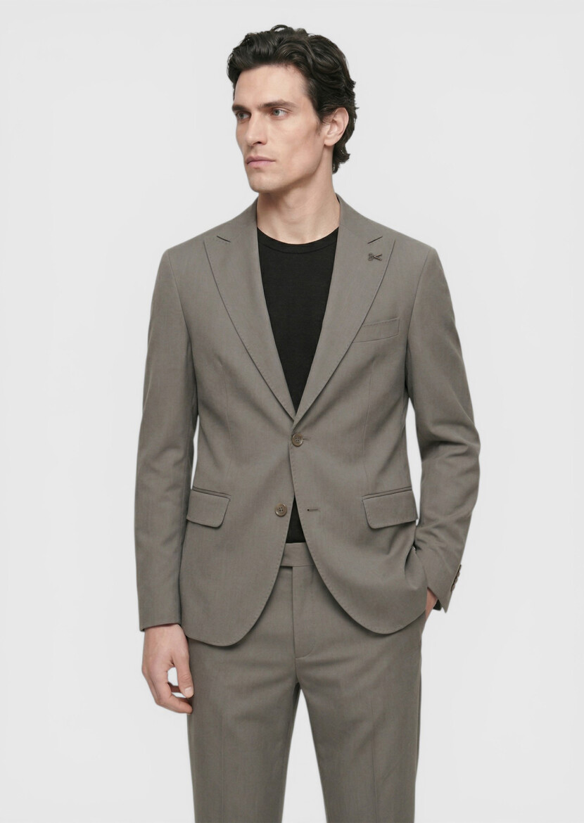 Kahverengi Düz Zeroweight Slim Fit Takım Elbise - 1