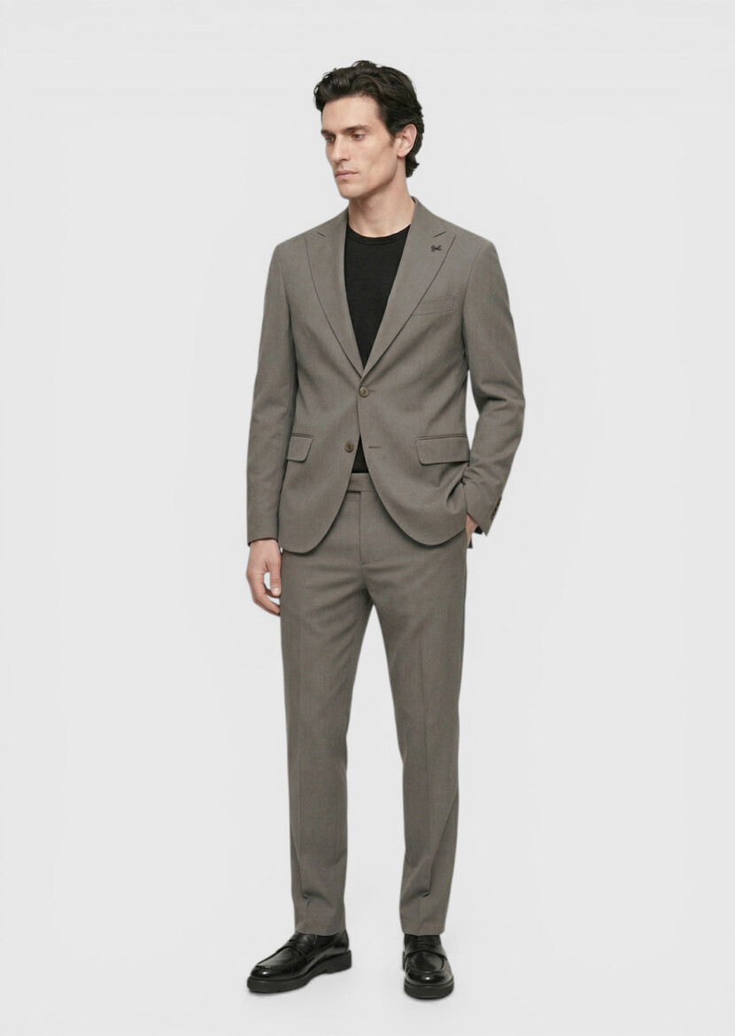 Kahverengi Düz Zeroweight Slim Fit Takım Elbise - 3