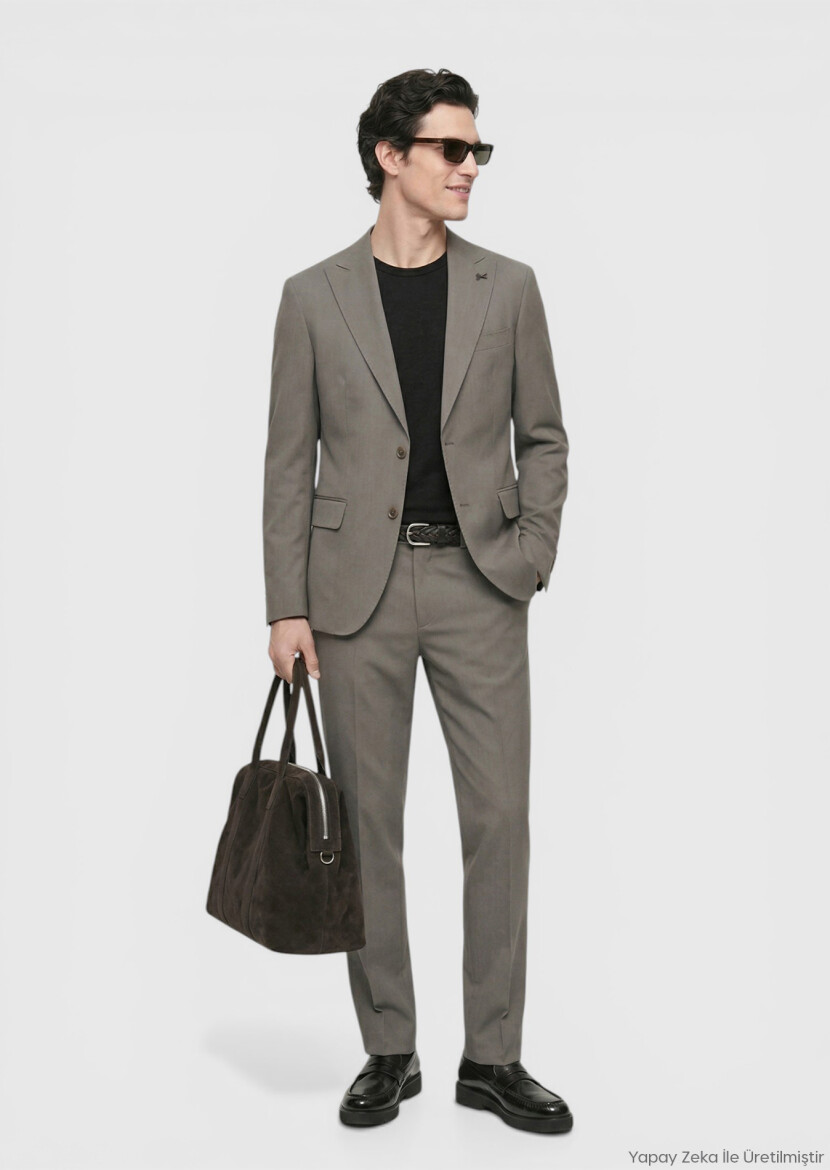 Kahverengi Düz Zeroweight Slim Fit Takım Elbise - RAMSEY