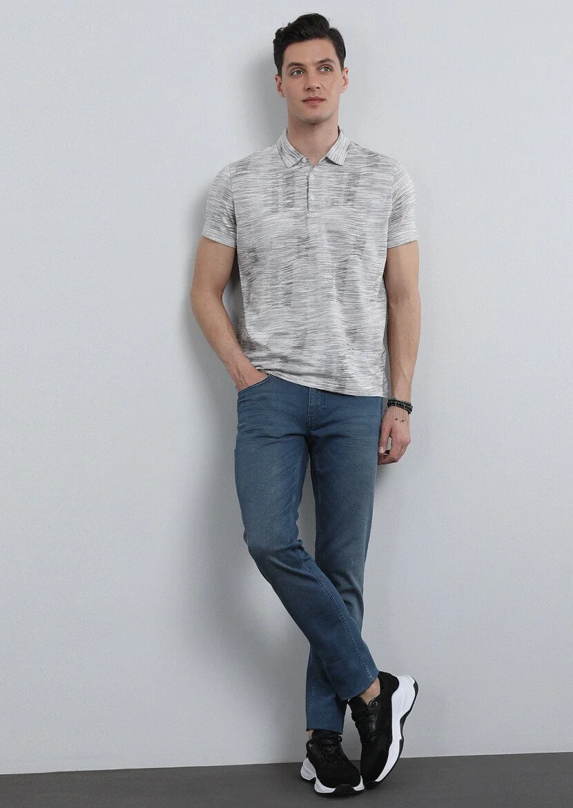 Kahverengi Jakarlı Polo Yaka %100 Pamuk T-Shirt - 2