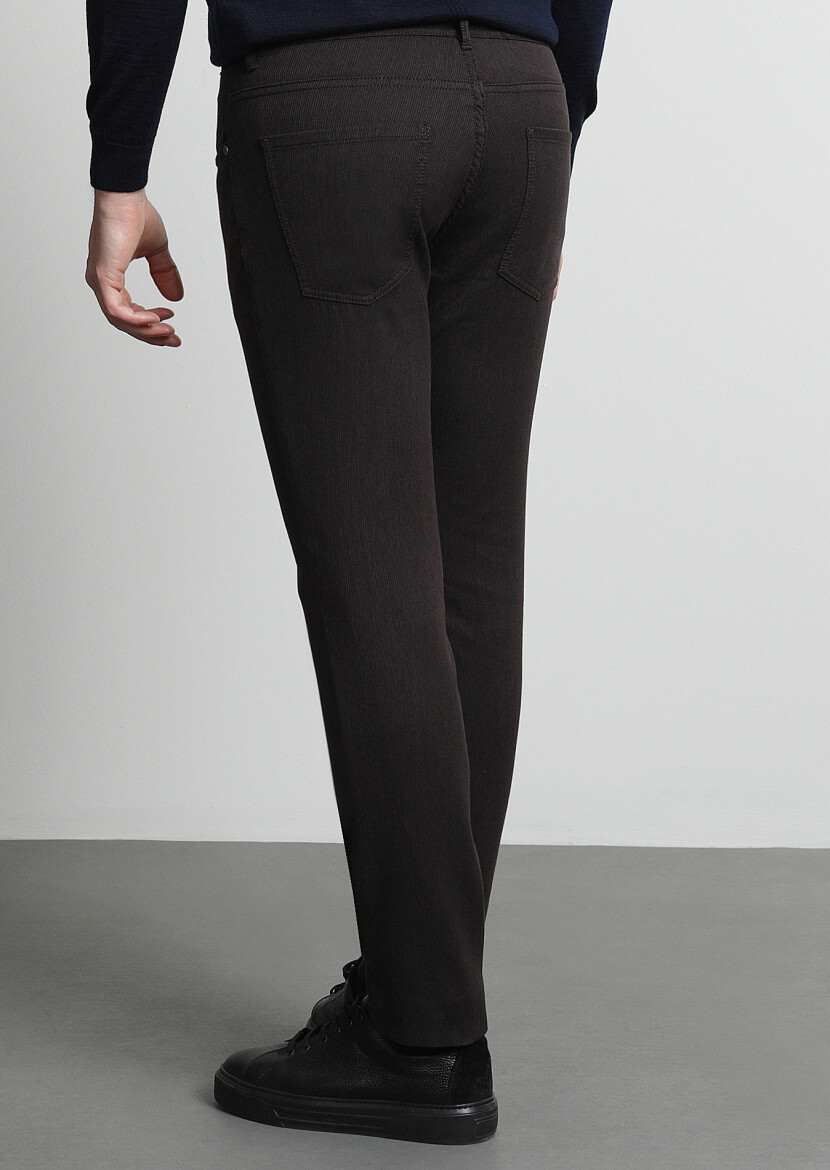 Kahverengi Mikro Dokuma Slim Fit Casual Pamuk Karışımlı Pantolon - 2
