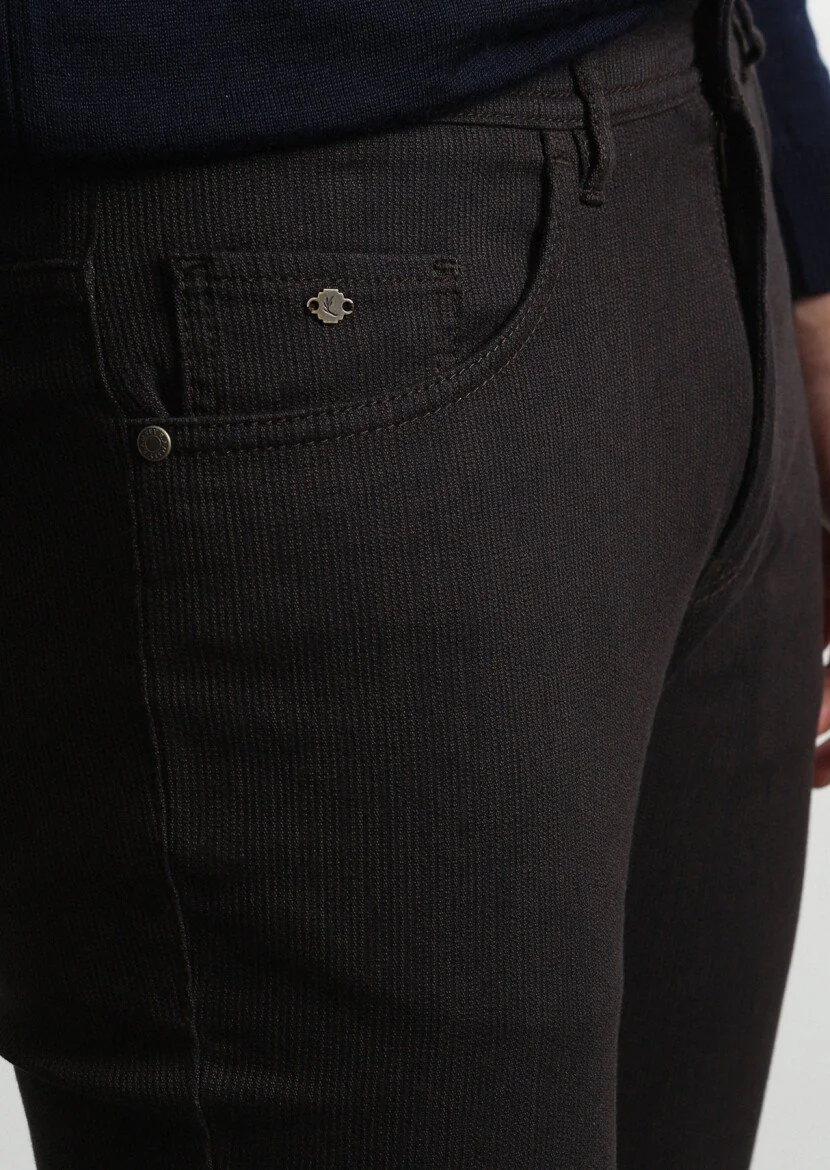 Kahverengi Mikro Dokuma Slim Fit Casual Pamuk Karışımlı Pantolon - 2