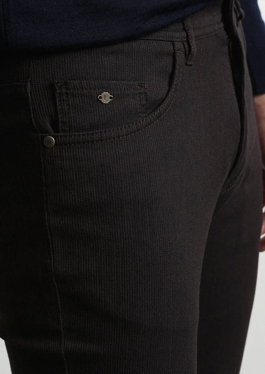 Kahverengi Mikro Dokuma Slim Fit Casual Pamuk Karışımlı Pantolon - 2