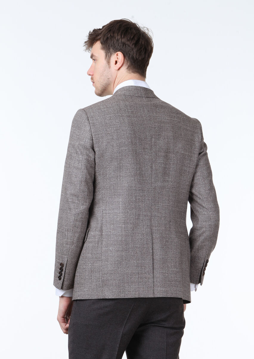 Kahverengi Mikro Regular Fit İpek Karışımlı Ceket - 4