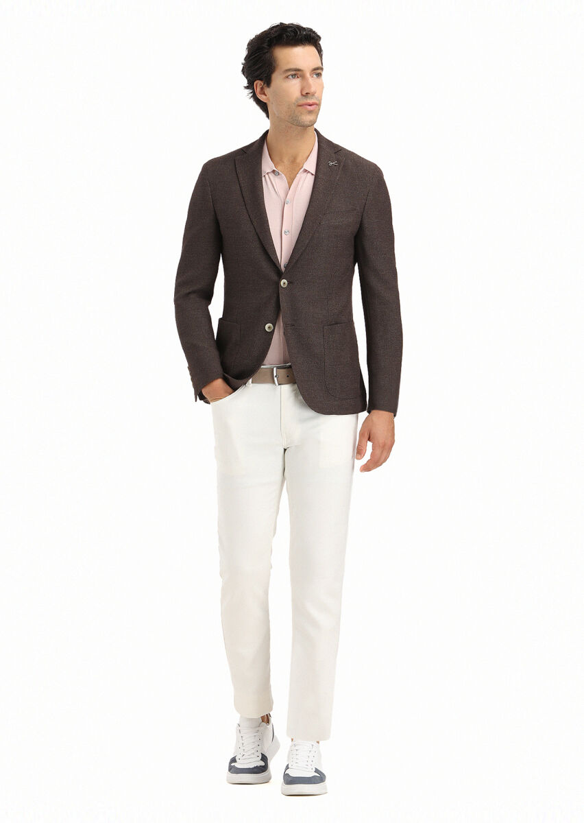Kahverengi Mikro Shirt Shoulder Slim Fit Yün Karışımlı Ceket - 1