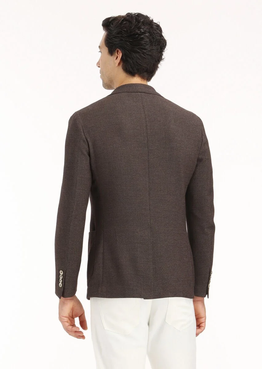 Kahverengi Mikro Shirt Shoulder Slim Fit Yün Karışımlı Ceket - 6