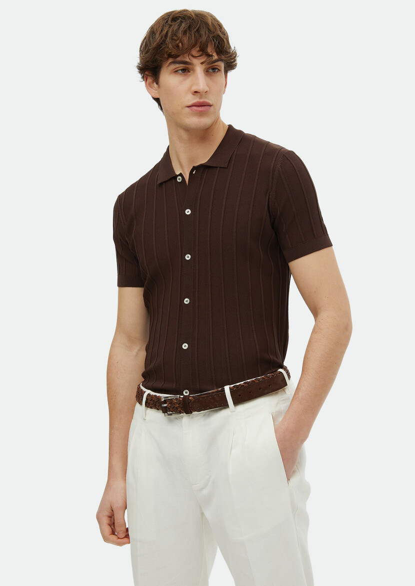 Kahverengi Polo Yaka Jakarlı Triko - RAMSEY