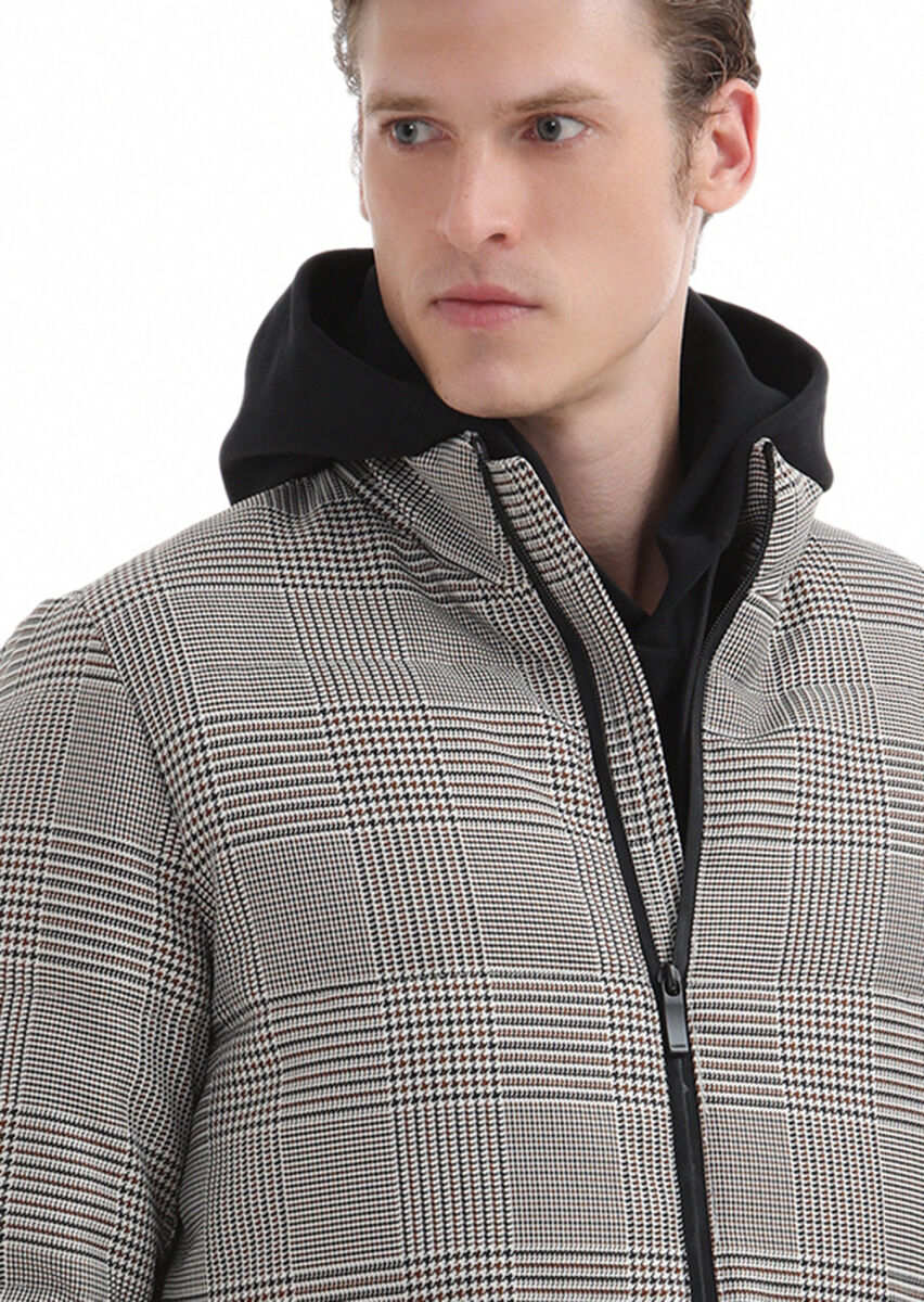 Kahverengi Regular Fit Dik Yaka Casual Dokuma Mont - 3