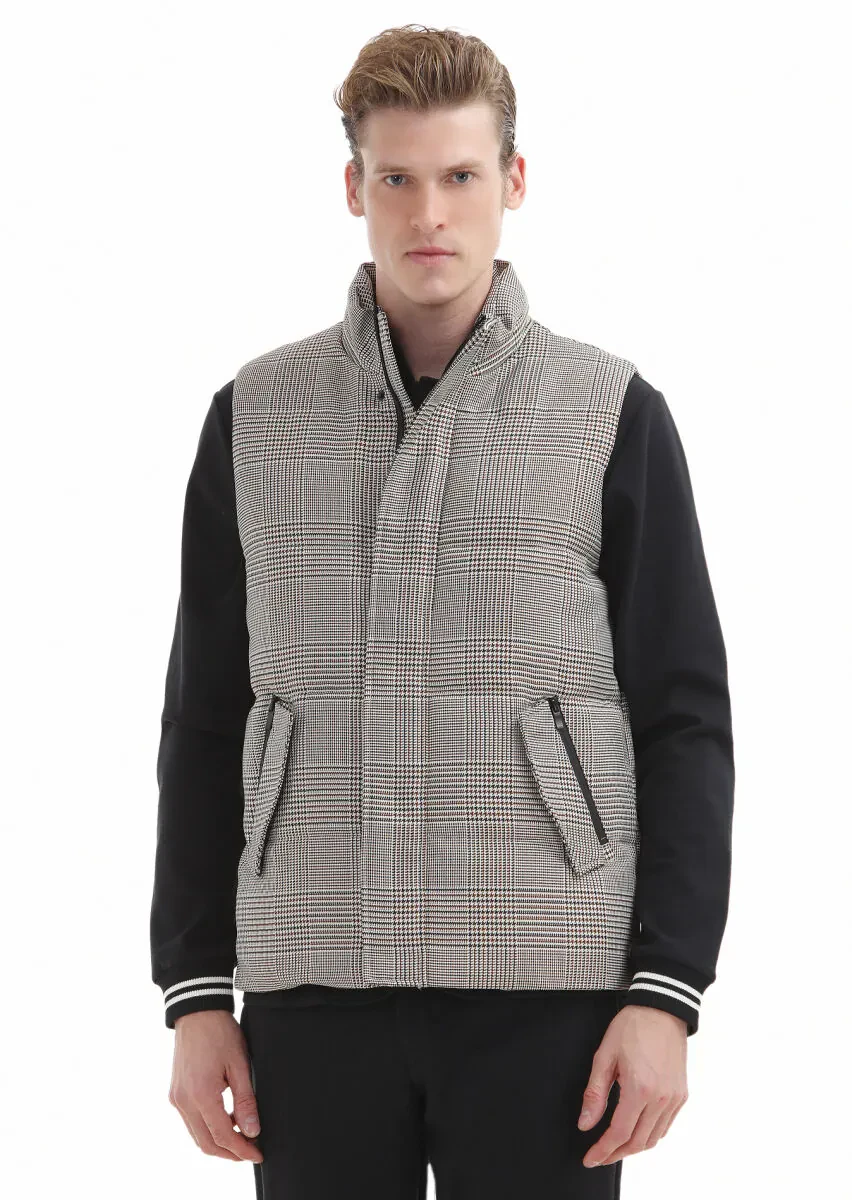 Kahverengi Regular Fit Dik Yaka Casual Dokuma Spor Yelek - 1